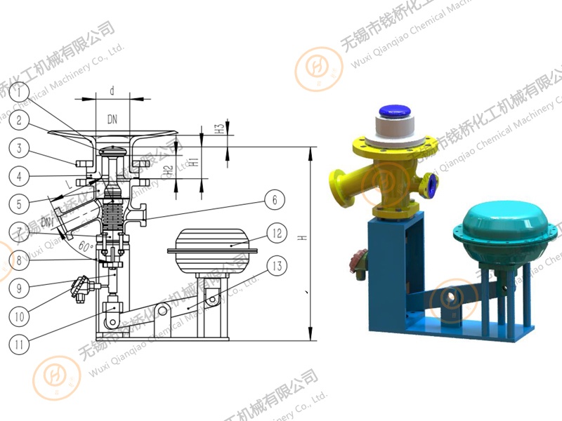 搪玻璃上展式自動放料閥（側向執行機構）